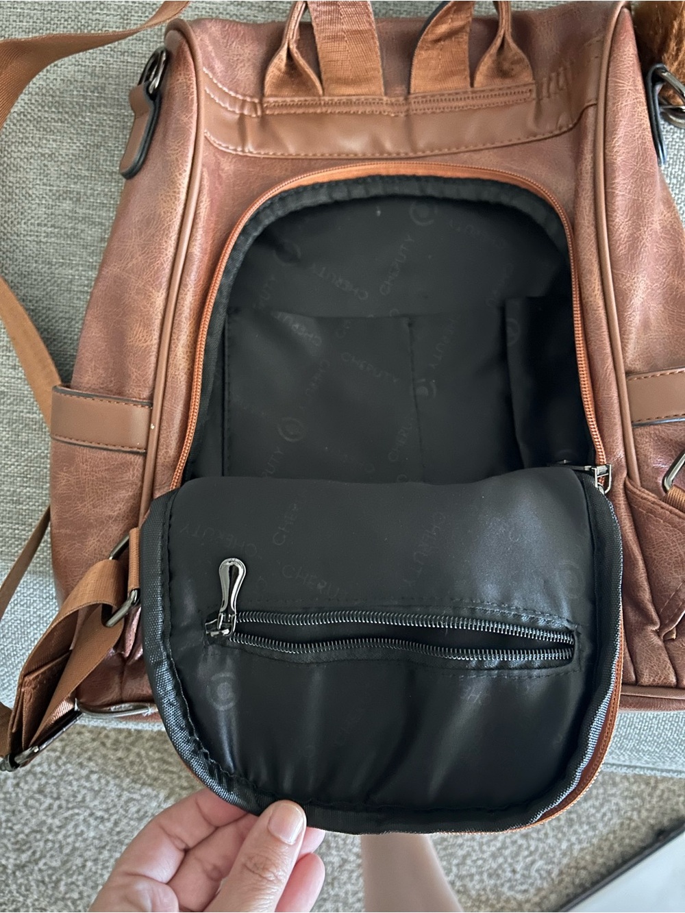 Anti Theft Brown Women’s Faux Leather Backpack Tote - Picture 5 of 5